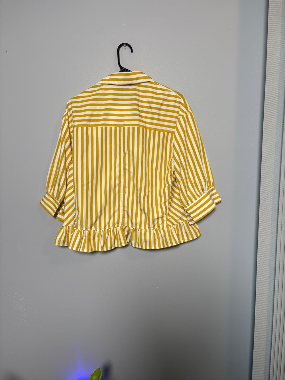 Yellow Striped Ruffle-Hem Button Front Blouse - Picture 5 of 5